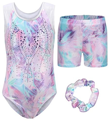 Happy Cherry Turnanzug Mädchen Ärmellos Kinder Gymnastikanzug mit Shorts Glänzend Gymnastik Kleidung Set Ballett Trikot Tanzkostüme 11-12 Jahre von Happy Cherry