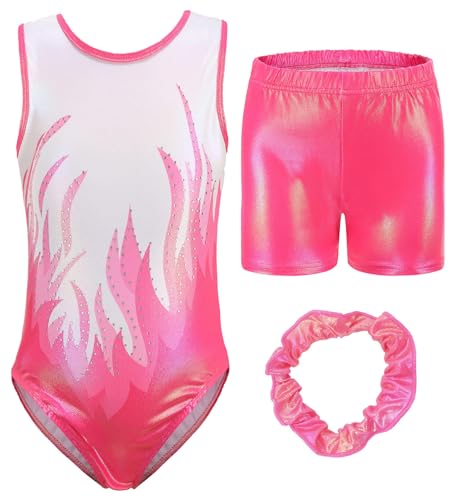 Happy Cherry Turnanzug Mädchen Ärmellos Kinder Gymnastikanzug mit Shorts Glänzend Gymnastik Kleidung Set Ballett Trikot Tanzkostüme 11-12 Jahre von Happy Cherry