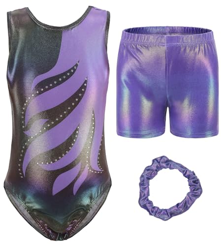 Happy Cherry Turnanzug Mädchen Kurzarm Akrobatik Anzug Kinder Leotard Gymnastics Klassisch Gymnastikanzug mit Haarband und Shorts 5-6 Jahre von Happy Cherry