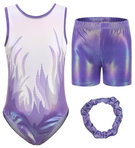 Happy Cherry Turnanzug Mädchen Kurzarm Akrobatik Anzug Kinder Leotard Gymnastics Klassisch Gymnastikanzug mit Haarband und Shorts 5-6 Jahre von Happy Cherry