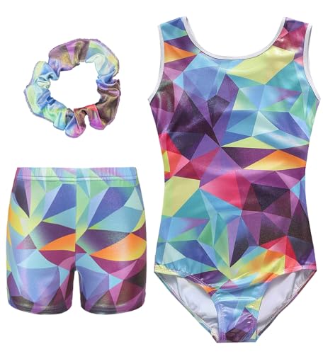 Happy Cherry Turnanzug Mädchen Kurzarm mit Hose Gymnastikanzug Turnshorts Haarband Set Leotard Gymnastics Sportbody Ganzkörper Tag 6 (5-6 Jahre) von Happy Cherry