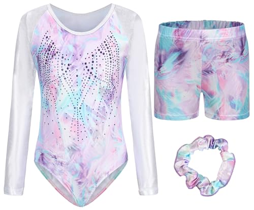 Happy Cherry Turnanzug Mädchen Langarm Kinder Gymnastikanzug mit Shorts Glänzend Gymnastik Kleidung Set Ballett Trikot Tanzkostüme 11-12 Jahre von Happy Cherry