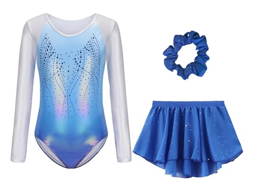Happy Cherry Turnanzug Mädchen Langarm Rock Haarband Set Gymnastikbody Trikotanzug Tanz Kleid Gymnastics Leotard Girls Blau 7-8 Jahre von Happy Cherry