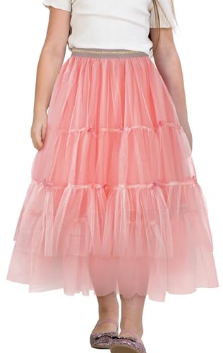 Happy Cherry - Tutu-Rock mit Tüll Mädchen für Karneval Party Hochzeits Zeremonie Langer Prinzessinnenrock Kinder Elegantes Kurzes Kleid für Winter Frühling Sommer Herbst - 6-7 Jahre - Rosa von Happy Cherry