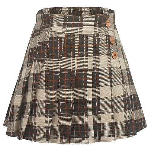 Happy Cherry Tweed Gefalteter Röcke Mädchen Karierter Faltenrock Kurze Elastische Taille Plisseerock Kinder Schulmädchen Miniröcke mit Shorts 140 von Happy Cherry