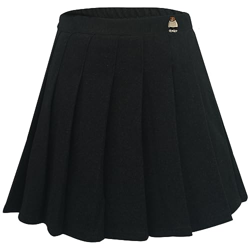 Happy Cherry Tweed Gefalteter Röcke Mädchen Schwarz Faltenrock Kurze Elastische Taille Plisseerock Kinder Schulmädchen Miniröcke mit Shorts 140 von Happy Cherry