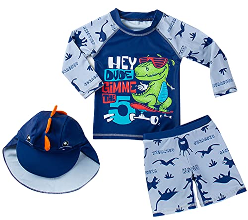 Happy Cherry UV Baby Badeanzug Langarm Jungen UV Schutz 50+ Bademode Dinosaurier Schwimmbekleidung Tops+Badehose mit Hut von Happy Cherry