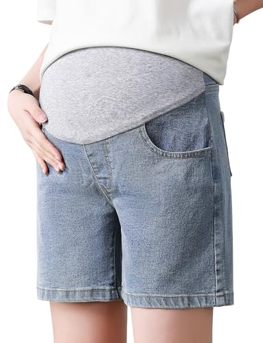 Happy Cherry Umstandsjeans Damen Sommer Atmungsaktiv Kurze Hose Freizeit Shorts Maternity Jeanshose Kurz Elastische Taille Casual Blau XXL von Happy Cherry