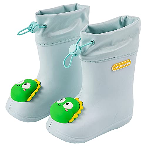 Happy Cherry - Unisex Kinder Gummistiefel Winter Baby Regenstiefel Wasserdichte Wllies mit Schrumpfseil Leichte Weiche Rutschfeste Regenschuhe für Draußen Warmes - Blau von Happy Cherry