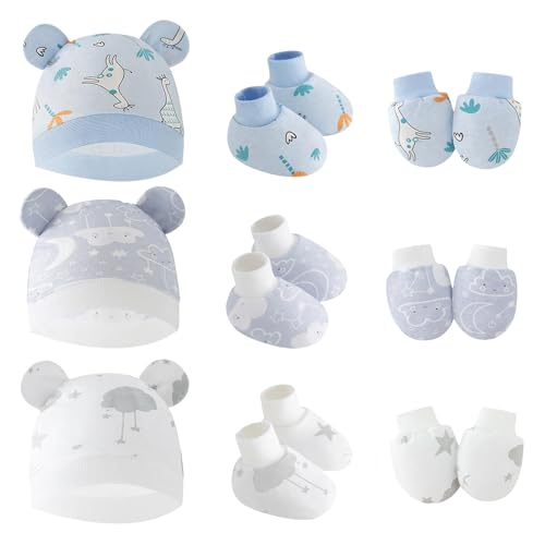 Happy Cherry Unisex Neugeborene Mützen Handschuhe Socken Sets 3er Pack Weich Komfortabel Babyzubehör Neugeboren von Happy Cherry