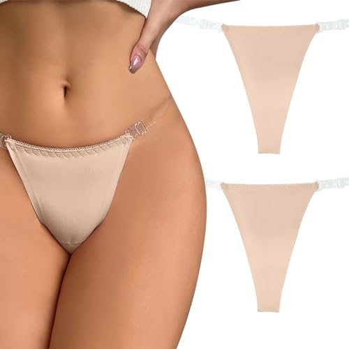 Happy Cherry Unsichtbare Strings für Frauen Transparente Klare Riemen T-Back Strecken Leichte Bikinis Elastische Atmungsaktive Cheeky Höschen 2-Pack Hautfarbe S von Happy Cherry