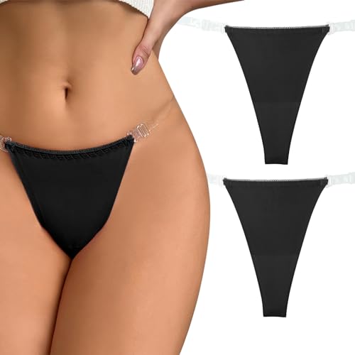 Unsichtbare Strings für Frauen Transparente Klare Riemen T-Back Strecken Leichte Bikinis Elastische Atmungsaktive Cheeky Höschen 2-Pack Schwarz S von Happy Cherry