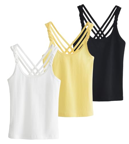 Happy Cherry Unterhemden für Mädchen Casual Baumwolle 3er-Pack Tanktop Bequem Atmungsaktiv Spaghettiträger Unterwäsche 160 von Happy Cherry