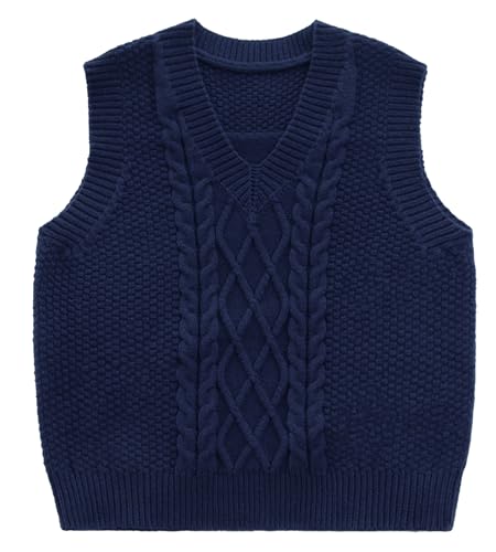 Happy Cherry V-Ausschnitt Strickweste Kinder Ärmellos Bequeme Pullover Gestrickte Pullunder Strickpullover Oberteile Weste für Jungen Mädchen 120CM von Happy Cherry