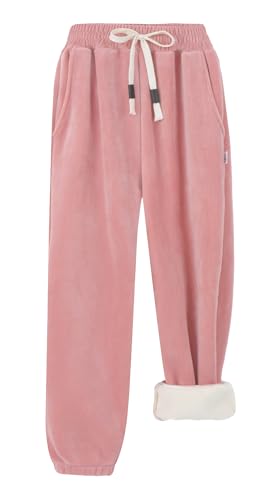 Happy Cherry - Warme Winter Gefütterte Jogginghose Jungen Mädchen Fleece Hosen Jogger Kinder 1-11 Jahre Lange Dick Sporthose Freizeithose für Schulsport Freien - 152-158 - Rosa von Happy Cherry