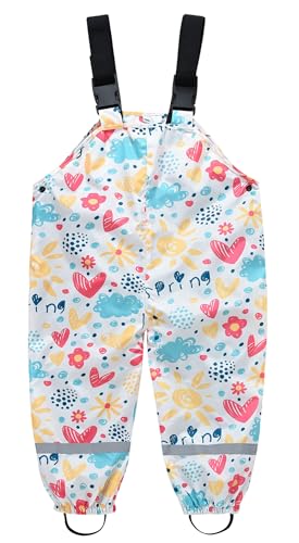 Happy Cherry - wasserdichte Regenhose Junge Mädchen für Sommer Frühling Herbst Winter Matschhose Kinder Unisex Winddicht Regenoverall mit Reflektor Kleinkind Regenträgerhose - 2-3 Jahre - Weiß von Happy Cherry