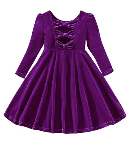 Happy Cherry Weihnachtskleid Mädchen Samtkleid Langarm Violett Kleider Kinder Warmes Winterkleider Elegant A-Linie Festlich Festkleid Prinzessin Geburtstagskleid 4-5 Jahre von Happy Cherry