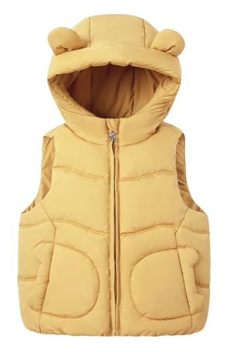 Happy Cherry - Weste Baby Kinder mit Kapuze Jungen Winterweste Gepolsterte Ärmellose Winterjacke Mädchen Daunenweste Kleinkind Warmer Outdoorweste mit Reißverschluss - 2-3 Jahre - Gelb von Happy Cherry