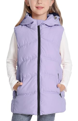 Happy Cherry - Weste Gepolsterte Kinder mit Reißverschluss Jungen Mädchen Winterweste Ärmellose Winterjacke mit Kapuze Warme Kinderweste Schule Outdoor Sport- 128-134 - Lila von Happy Cherry