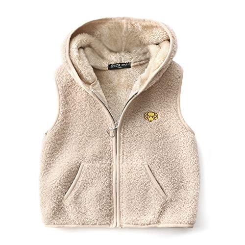 Happy Cherry Weste Kinder Fleeceweste Jungen Jacke Mädchen Kapuzenweste Ärmellos Winterjacke Übergangsjacke Unisex Fleece Weste-Beige-90cm von Happy Cherry