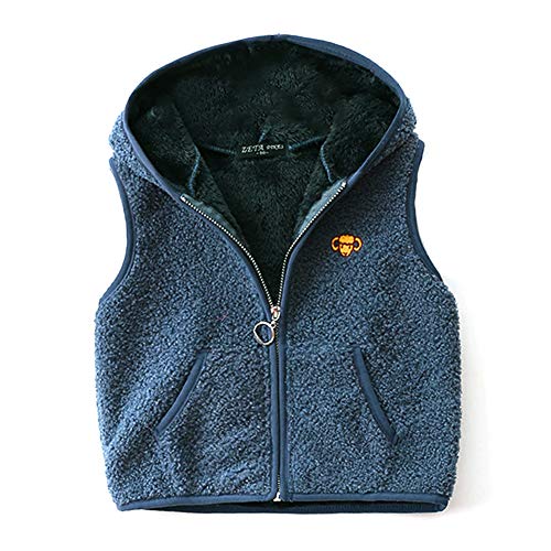 Happy Cherry Weste Kinder Fleeceweste Jungen Jacke Mädchen Kapuzenweste Ärmellos Winterjacke Übergangsjacke Unisex Fleece Weste-Blau A-120cm von Happy Cherry