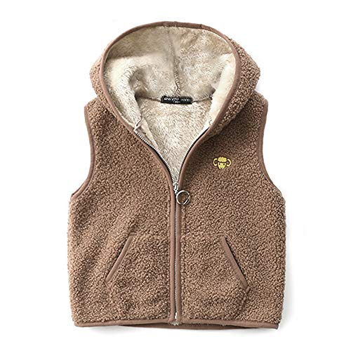 Happy Cherry Weste Kinder Fleeceweste Jungen Jacke Mädchen Kapuzenweste Ärmellos Winterjacke Übergangsjacke Unisex Fleece Weste-Braun-130cm von Happy Cherry