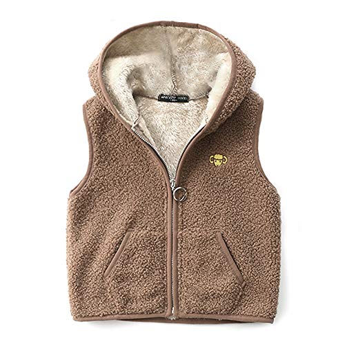 Happy Cherry Weste Kinder Fleeceweste Jungen Jacke Mädchen Kapuzenweste Ärmellos Winterjacke Übergangsjacke Unisex Fleece Weste-Braun-90cm von Happy Cherry