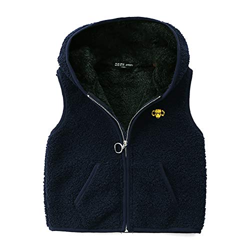 Happy Cherry Weste Kinder Fleeceweste Jungen Jacke Mädchen Kapuzenweste Ärmellos Winterjacke Übergangsjacke Unisex Fleece Weste-Dunkelblau A-130cm von Happy Cherry