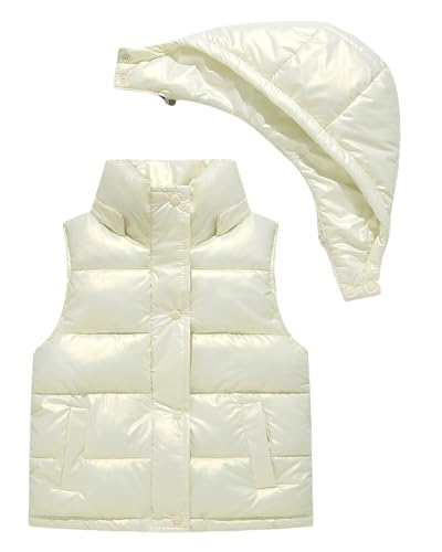 Happy Cherry - Weste kinder Mädchen Ärmellose mit Abnehmbarer Kapuze Wintermantel Kleinkind Jungen Mantel Warme Winterweste Kinder Winterjacke Frühling Herbst für Schule Sport - 130-140 - Beige von Happy Cherry