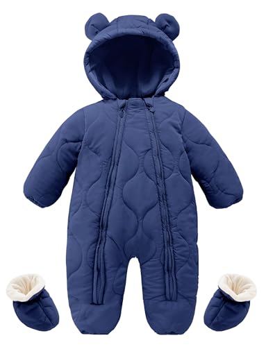 Happy Cherry - Winter Baby Overall mit Kapuze Mädchen Junge Schneeanzug Winter mit Fußsäcken Warme Strampler Neugeborenes Lange Ärmel Kleinkind Wintermantel mit Reißverschlüssen - 12-18 Monate - Blau von Happy Cherry