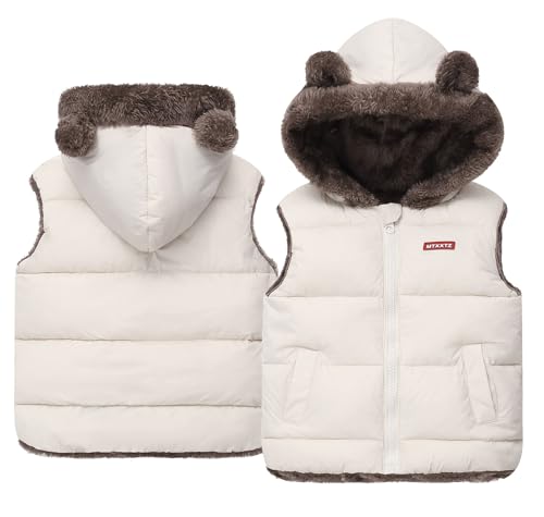Happy Cherry Winter Steppweste Jungen Mädchen Ärmellos Weste Mantel Unisex Warm Winddicht Jacke mit Kapuze Oberbekleidung mit Tierohren 2-3 Jahre von Happy Cherry