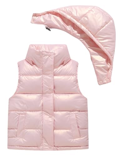 Happy Cherry - Winterjacke Ärmellose Jungen Mädchen Weste Winter Warme Kinder mit Abnehmbarer Kapuze Daunenweste Kleinkind Jacke Gepolsterte für Schule Outdoor Sport - 110-120 - Rosa von Happy Cherry