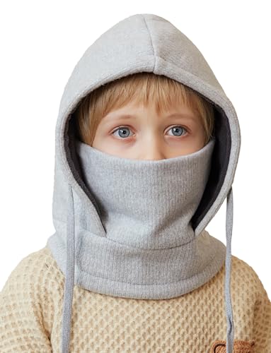 Happy Cherry - Wintermütze für Jungen Mädchen Balaclava Thermische für Skifahren Radfahren Ski Kapuzenbezug Kinder Winddichte Thermo-Sturmhaube Strickmütze mit Schal Nackenschutz - 4-10 Jahre - Grau von Happy Cherry