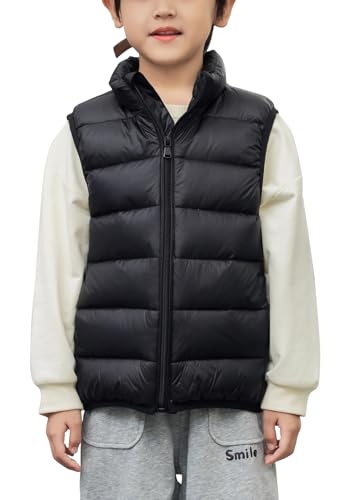 Happy Cherry - Winterweste Warme Jungen Mädchen Mantel Ärmellose Winterjacke Kinder Casuale Weste Leichte Gepolsterte Frühling Herbst für Schule Outdoor Sport - 140-150 - Schwarz von Happy Cherry