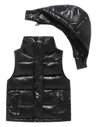Happy Cherry - Winterweste Warme Jungen Mädchen Mantel Ärmellose mit Abnehmbarer Kapuze Winterjacke Kinder Casuale Weste Gepolsterte Frühling Herbst für Schule Outdoor Sport - 140-150 - Schwarz von Happy Cherry