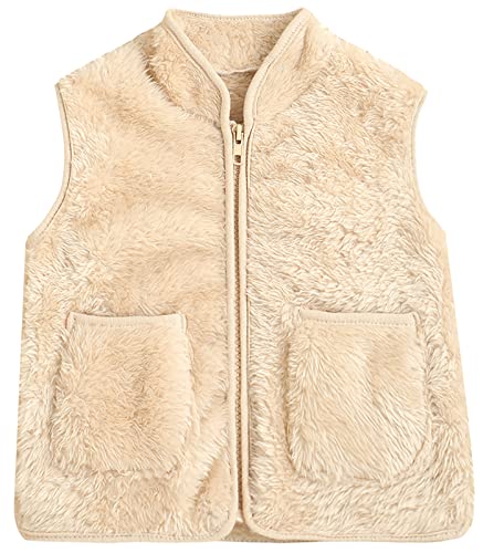 Happy Cherry Winterweste aus Fleece Jungen Mädchen Warme Weste mit Teddy-Plüsch Gefüttert Ärmellose Jacke Herstller 100/ DE-Größe 98-104-B-Beige von Happy Cherry