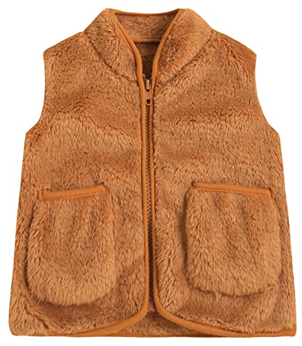 Happy Cherry Winterweste aus Fleece Jungen Mädchen Warme Weste mit Teddy-Plüsch Gefüttert Ärmellose Jacke Herstller 120/ DE-Größe 122-128-B-Braun von Happy Cherry