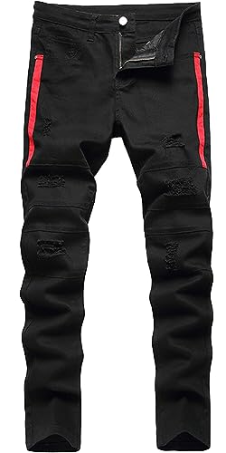 Happy Cherry Zerrissene Jeans Kinder Denim Hosen Skinny Jeans Mode mit Taschen Lange Hosen Blau Vintage für Jungen 5-16 Jahre, Schwarz-3, 11-12 Jahre von Happy Cherry