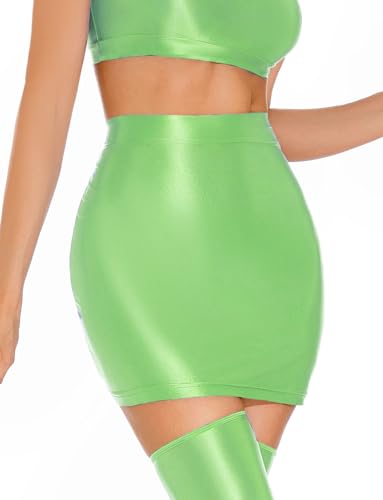 Helles Einfarbig Formender Minirock für Damen Unverzichtbar Schnell Trocknender Glänzend Öliger Bodycon Rock Leichter Clubbekleidung Bleistiftrock Grün XL von Happy Cherry
