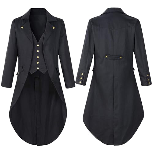 Herren Vintage Renaissance Tailmant Jacke Palast Gotische Viktorianische Reverskragen Langer Mantel Pirate Halloween Prom Kostüm Uniform Schwarz M von Happy Cherry
