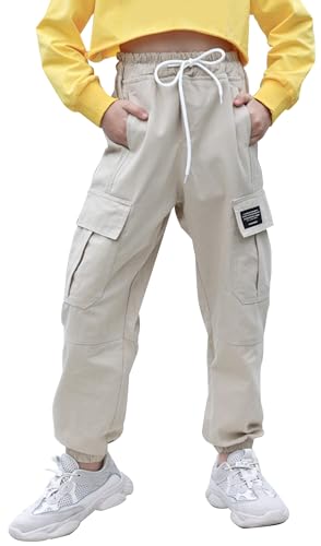 Hip Hop Hose Mädchen Cargohose mit Taschen Jogginghose Freizeithose mit Kordelzug Streetwear 11-12Jahre von Happy Cherry