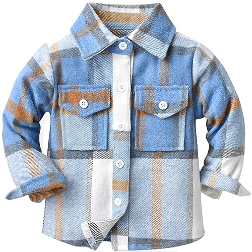 Jungen Kariertes Bluse Langarm Casual Hemdbluse Plaid Shirt Unisex Kindermantel Übergangsjacke Tops Button-down Langarmshirt 140/DE Größe 128-134 von Happy Cherry