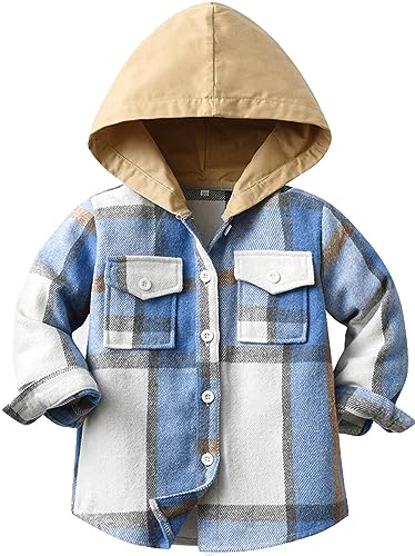 Jungen Kariertes Bluse Langarm Casual Hemdbluse Plaid Shirt Unisex Kindermantel Übergangsjacke Tops Button-down Langarmshirt 140/DE Größe 128-134 von Happy Cherry