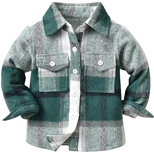 Jungen Kariertes Bluse Langarm Casual Hemdbluse Plaid Shirt Unisex Kindermantel Übergangsjacke Tops Button-down Langarmshirt 140/DE Größe 128-134 von Happy Cherry