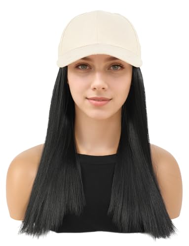 Kurze Gerade Schulterlangen Perücke für Frauen mit Weißem Hut Hinten Verstellbarem Klettverschluss Farbe Konzert Natürliche Perücke Schwarz von Happy Cherry