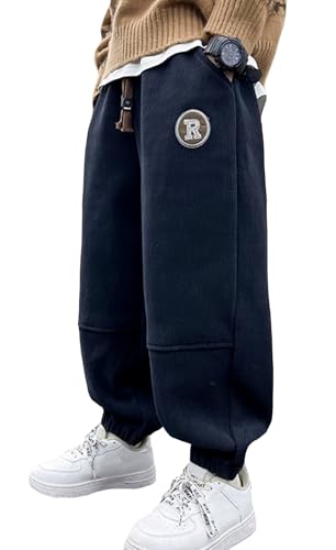 Lange Cargo Hose Jungen Kinder Cordhose Weites Bein Hip Hop Hosen Bootcut mit Elastische Taille Jogginghose für Frühling Herbst 160/10-11 Jahre Marineblau von Happy Cherry