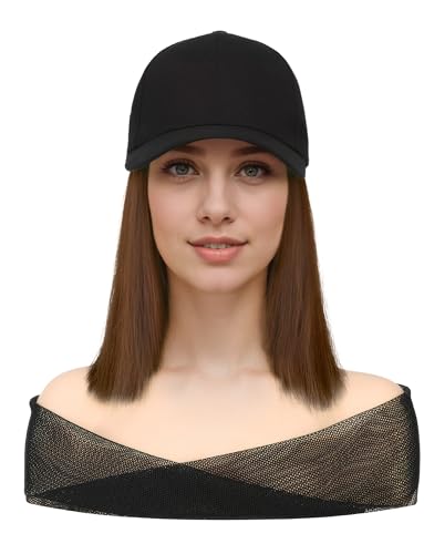 Lange Gerade Perücke für Frauen Schal-langen mit Schwarzen Hut Hinten Verstellbaren Klettverschluss Farbe Konzert Natürliche Perücke Mittelbraun von Happy Cherry