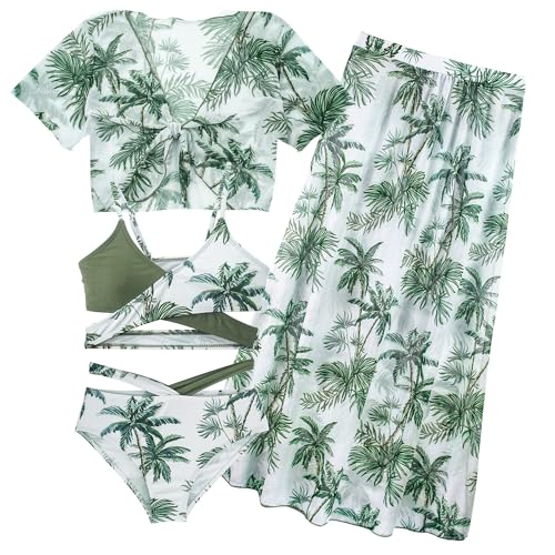 Mädchen Badeanzug 4 Stück Badeanzug schnell trocken Tankini Set mit Cover Up Rock Kimono Strand Rock Bikini Bademode 11-12 Jahre von Happy Cherry