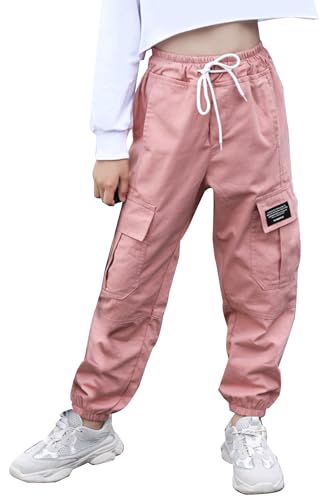Mädchen Cargohose Street Hip Hop Hose Cargo Jogginghose Tasche Sporthose Elastische Taille Trainingshose 7-8jahre von Happy Cherry