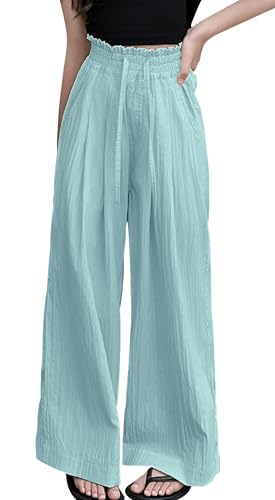 Mädchen Sommerhose Weite Kinder Palazzo Hosen Leicht Loose Fit Freizeithose Atmungsaktive 160 Blau von Happy Cherry